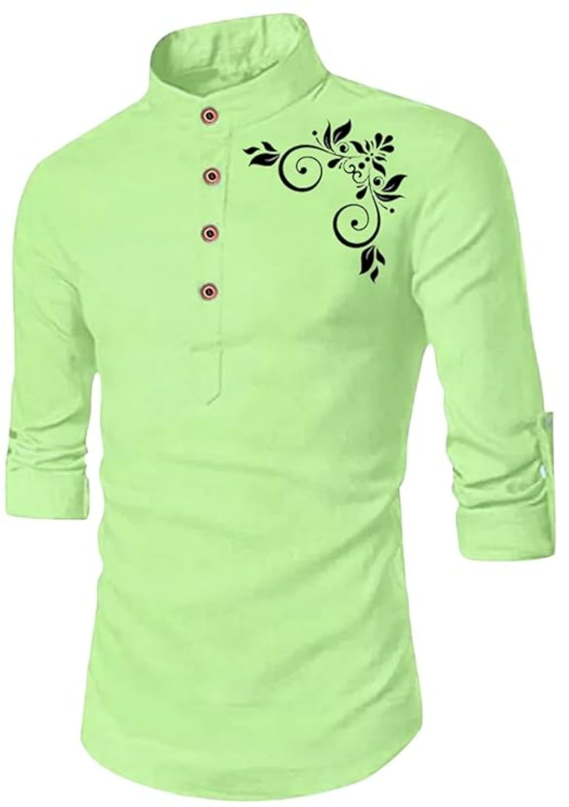 Deemoon MenS Full Sleeve Short Kurta Shirt With A Trendy Mandarin Collar Crafted From A Premium Cotton Blend For Comfort Ideal