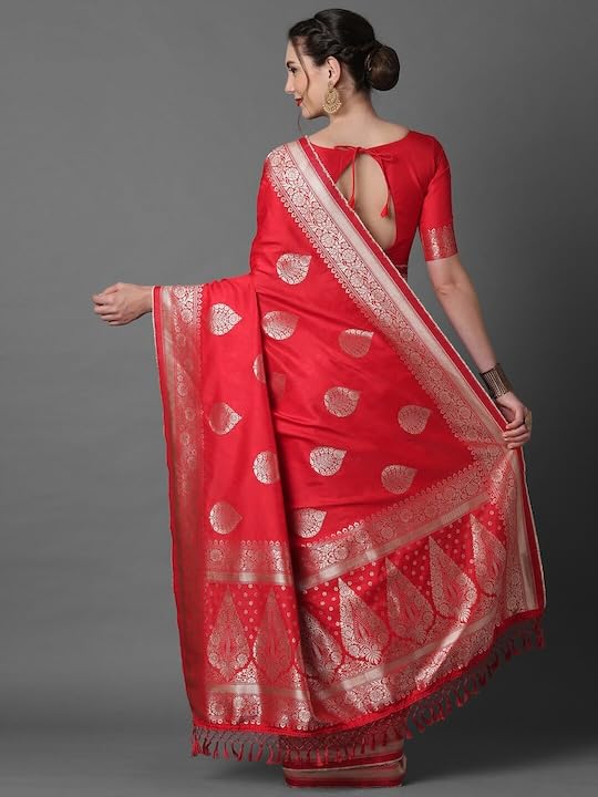 Leriya Fashion Womens Present Banarasi Soft Lichi Silk Saree | Jacquard Rich Pallu Design | Golden saree for women | Cotton silk