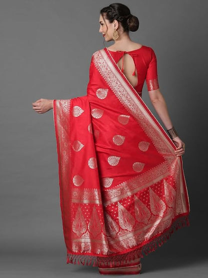Leriya Fashion Womens Present Banarasi Soft Lichi Silk Saree | Jacquard Rich Pallu Design | Golden saree for women | Cotton silk