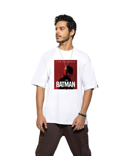 Bewakoof Mens Batman Poster Graphic Print White Round Neck Half Sleeve Loose Fit T-Shirt