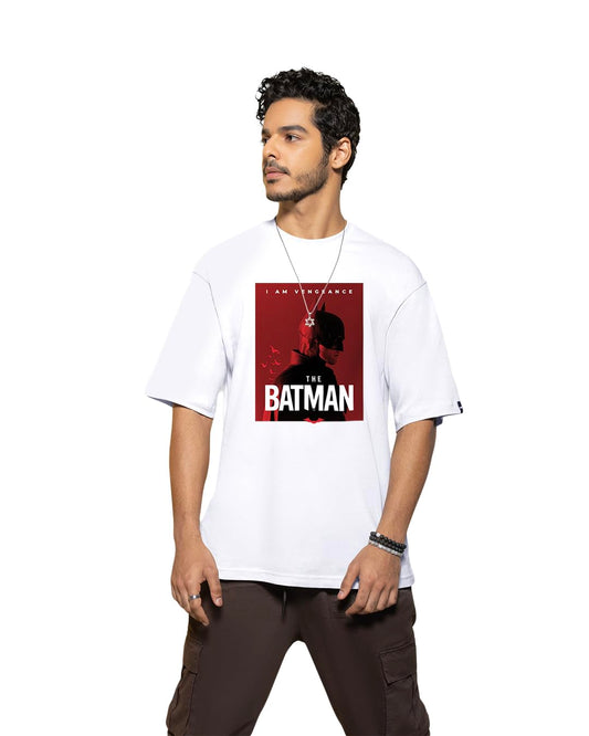 Bewakoof Mens Batman Poster Graphic Print White Round Neck Half Sleeve Loose Fit T-Shirt