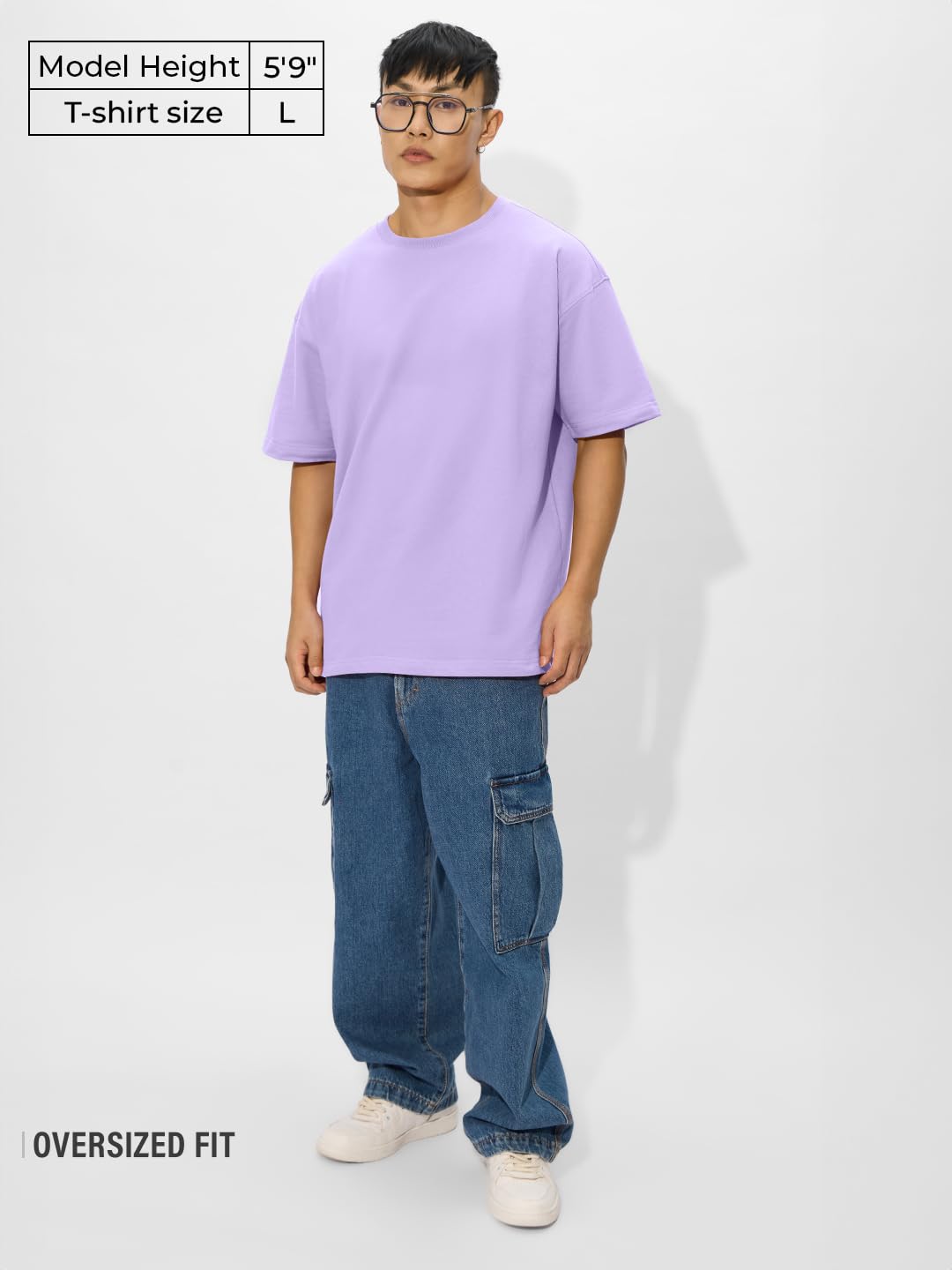 The Souled Store Oversized T-Shirt: Lavender Bliss Men and Boys Short Sleeves Round Neck Solid Cotton Oversized T-Shirts