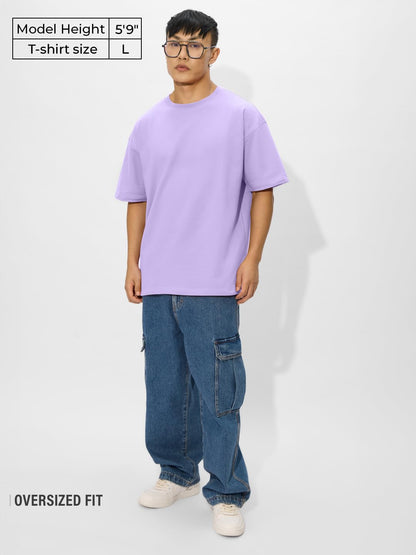 The Souled Store Oversized T-Shirt: Lavender Bliss Men and Boys Short Sleeves Round Neck Solid Cotton Oversized T-Shirts