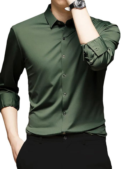 CB-COLEBROOK Mens Silk Satin Dress Shirts for Men Long Sleeve Button Down Shirts Party Prom Wedding Shirt Top (in, Alpha, M, Re