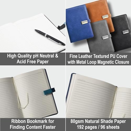 Anupam Charm Lined Journal Notebook192 Pages A5 Hardcover Leather Journal With Magnetic Metal Closure With Pen Loop 80 Gsm Ruled