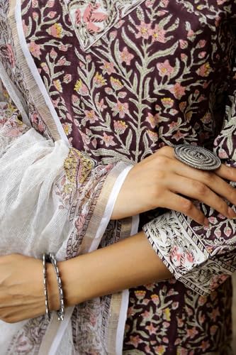 Lookmark Kurta Set: Fashionably Traditional, Comfortably Chic: Embrace Ethnic Fashion With Our Cotton Blend Ethnic Sets! Wine