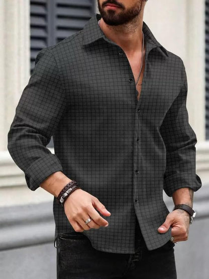 Deelmo MenS Regular Fit Checks Pattern Polyester Blend Shirt With Collared Neck Long Sleeve And Standard Length | Shirt For Man