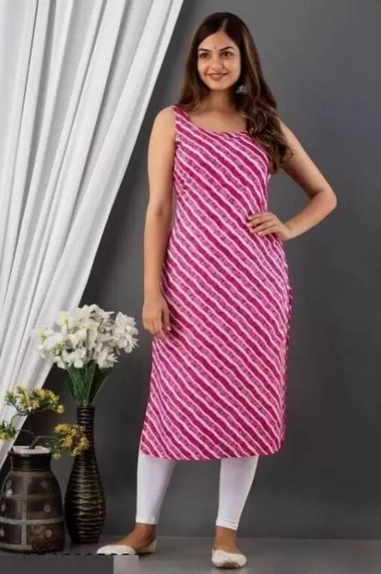 Patlani WomenS A-Line-Calf Langth Sleeveless Crepe Kurti. Pink