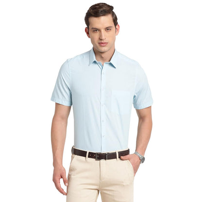 Turtle Men Pure Cotton Slim Fit Solid Light Blue Formal Shirt