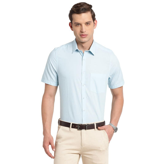 Turtle Men Pure Cotton Slim Fit Solid Light Blue Formal Shirt