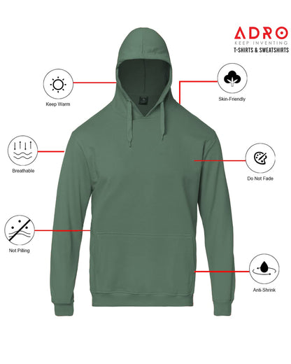 ADRO Men's Cotton Neck Hooded Sweatshirt (H22-M-PLN-PT_Pista)