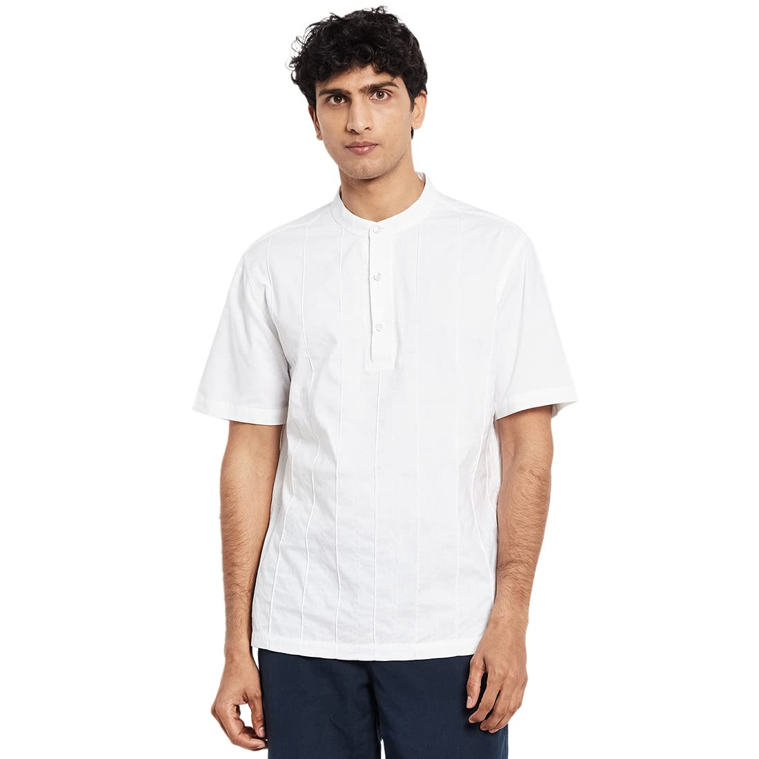 Fabindia Men Half Sleeves Mid Placket Shirt Cotton_Xs White