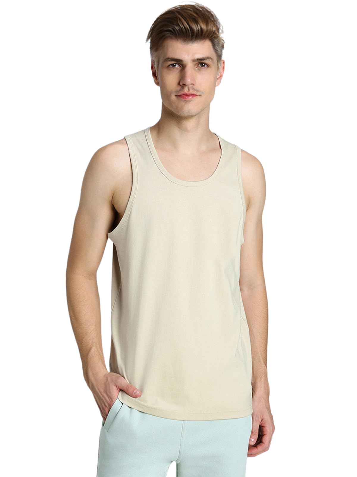 Veirdo Mens Men Sleeveless T-Shirt Solid Plain T-Shirt Cotton Sando For Beach Wear Gym Cycling Running Other Sports