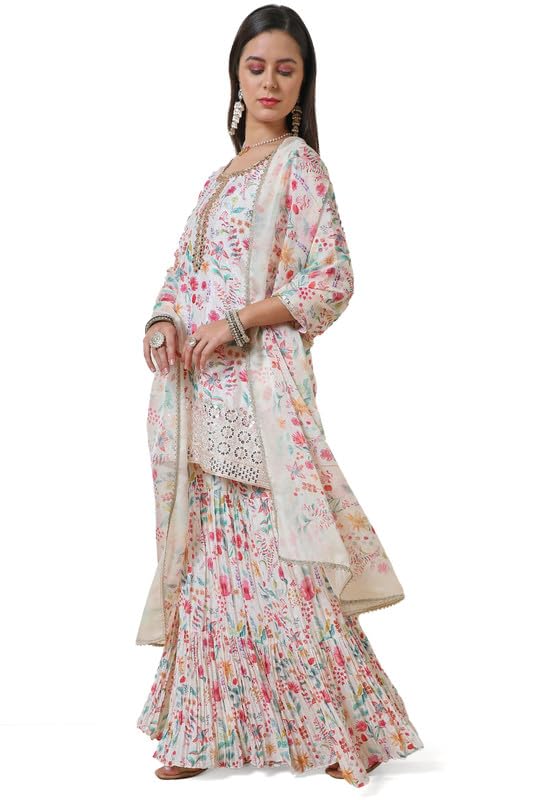 Soch Womens Cream Brasso Botanical Print Suit Set With Dupatta