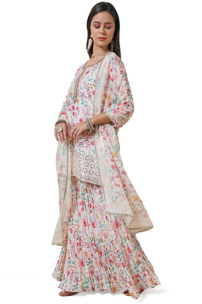 Soch Womens Cream Brasso Botanical Print Suit Set With Dupatta
