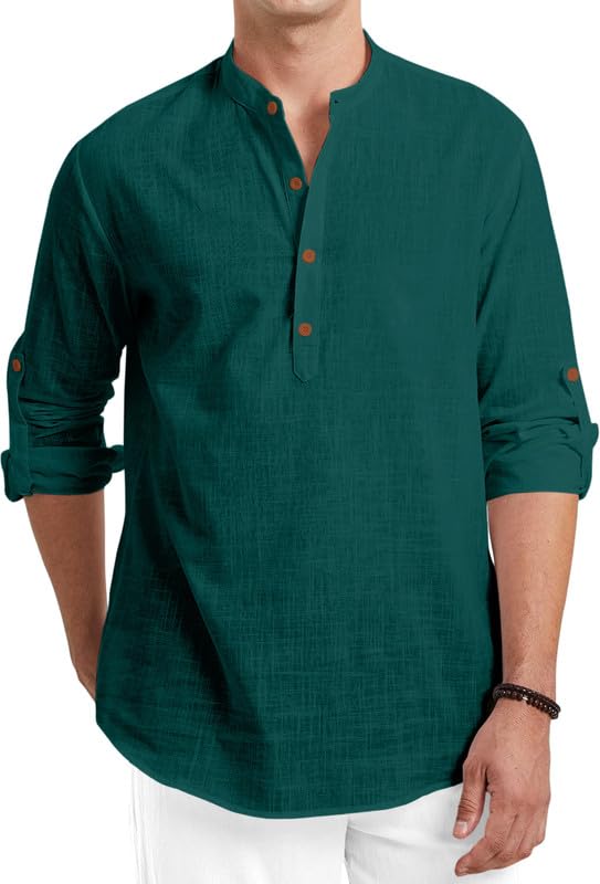 Macsivo MenS Cotton Polyester Blend Solid Short Kurta With Mandarin Collar Full Sleeve Button Closure Curved Hem Regular Fit |