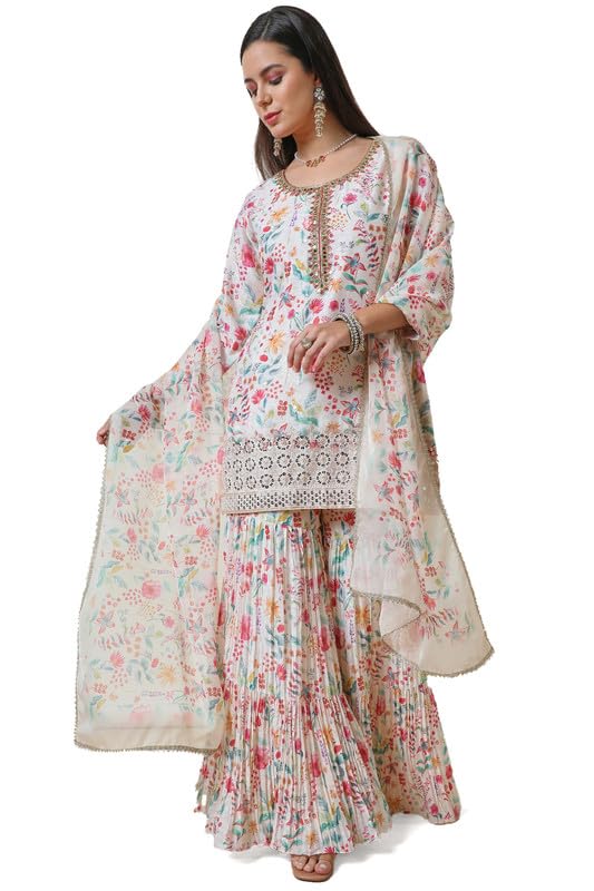Soch Womens Cream Brasso Botanical Print Suit Set With Dupatta