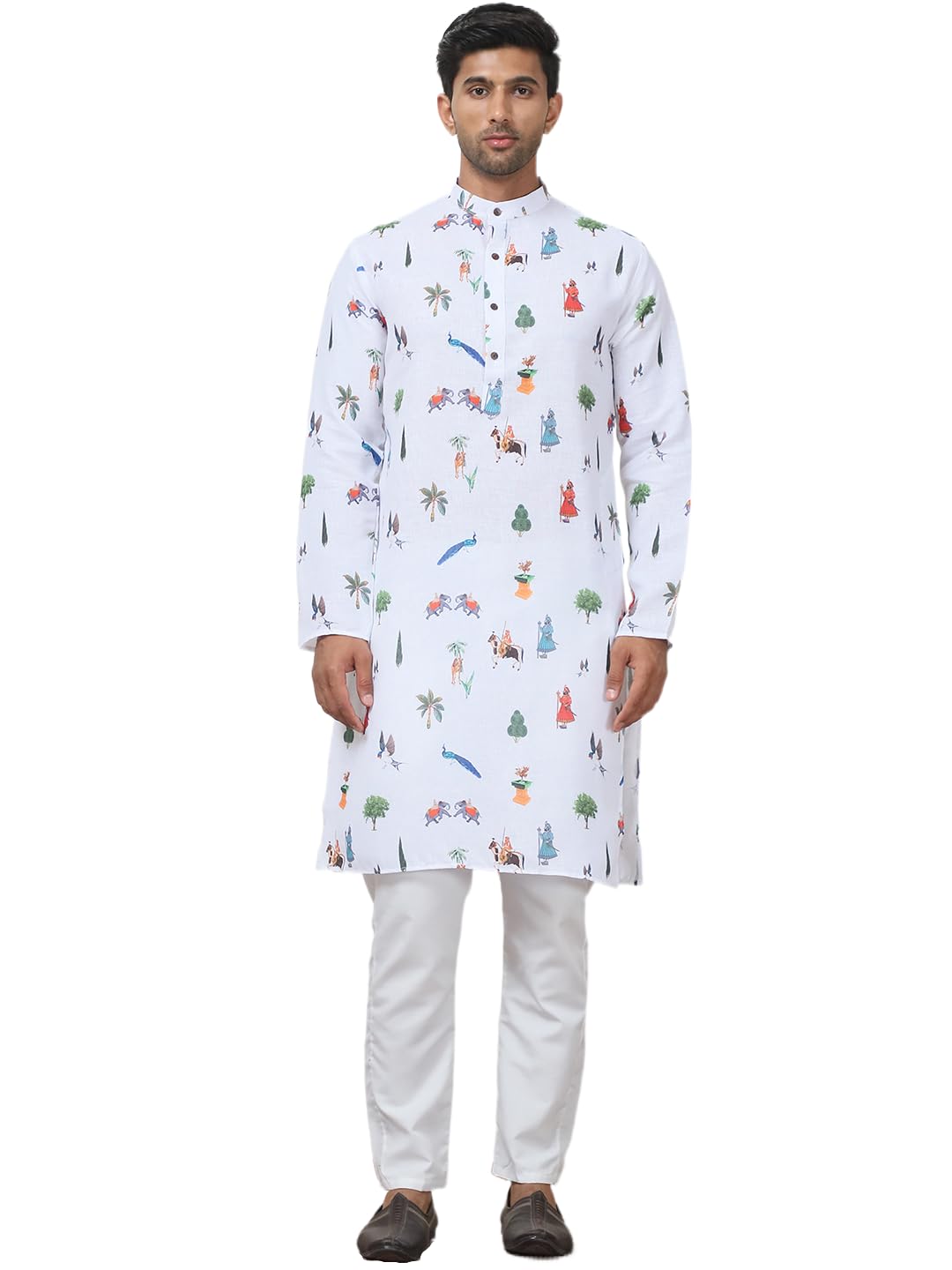 Jompers Mens Animal Printed Cotton Straight Kurta Pyjama Set