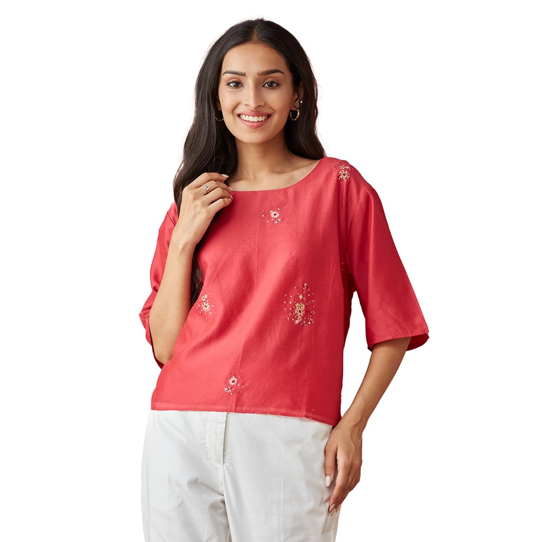 Fabindia Mustard Cotton Silk Woven Short Top