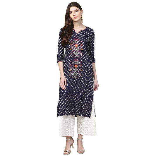 anubhutee Women Rayon Straight Bandhani Print Kurta with Palazzos