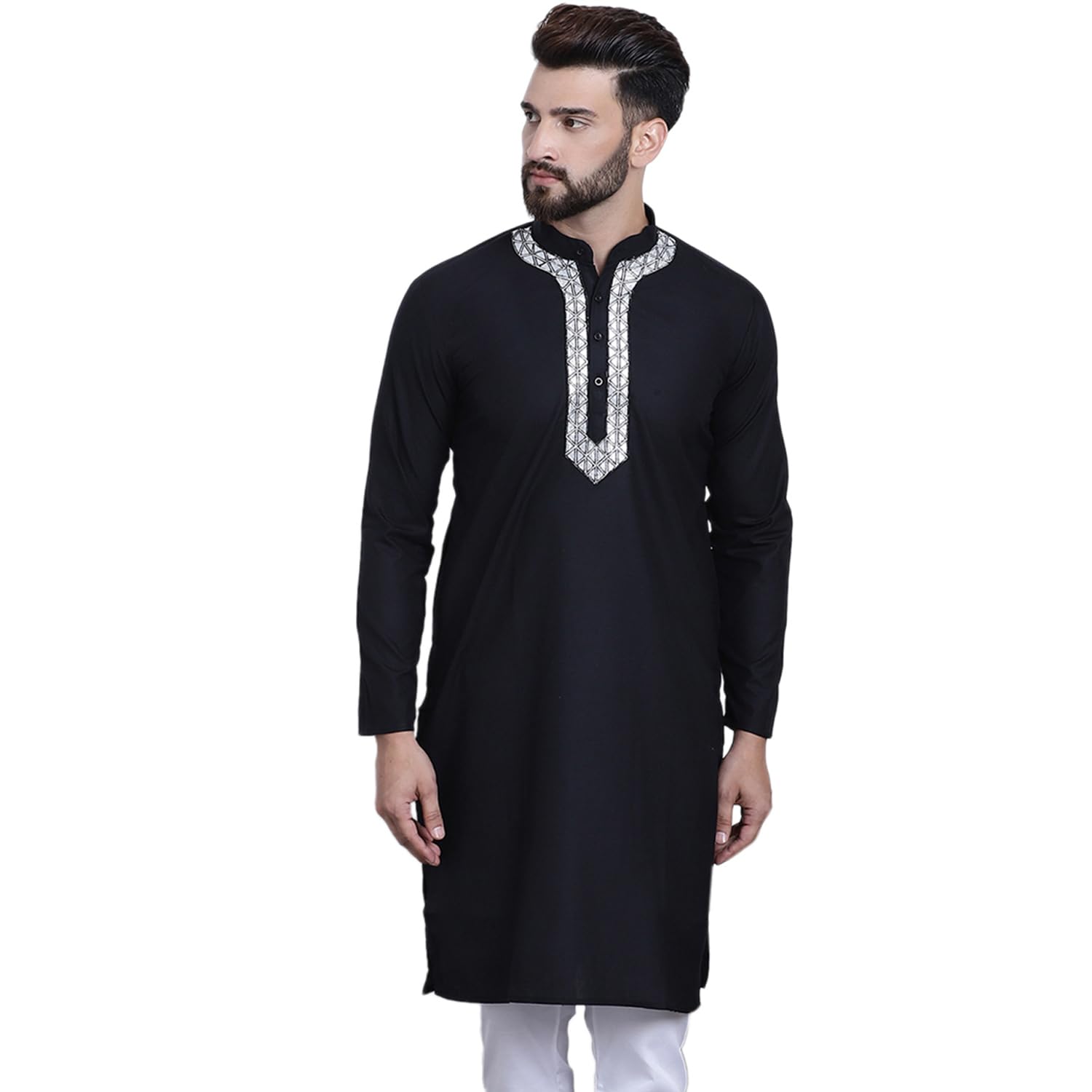 SOJANYA (Since 1958 Men's Cotton Black Color with Neck Embroidery ONLY Kurta