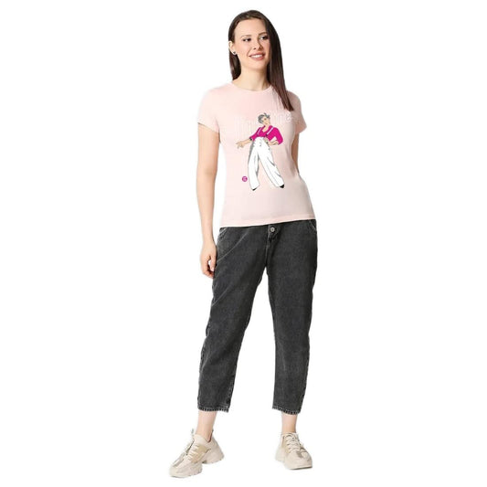 Bewakoof Womens Watermelon Sugar Graphic Print Cotton T-Shirt- Slim Fit, Round Neck, Half Sleeves 579040_Pink_XL