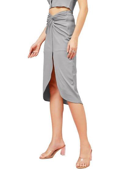 OOMPH! Ribbed Lycra Sarong Style Skirt, Grey - msk252