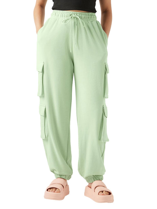 Bewakoof Air 1.0 Womens Solid Super Loose Fit Terry Cargo Joggers_646697_Green_2XL