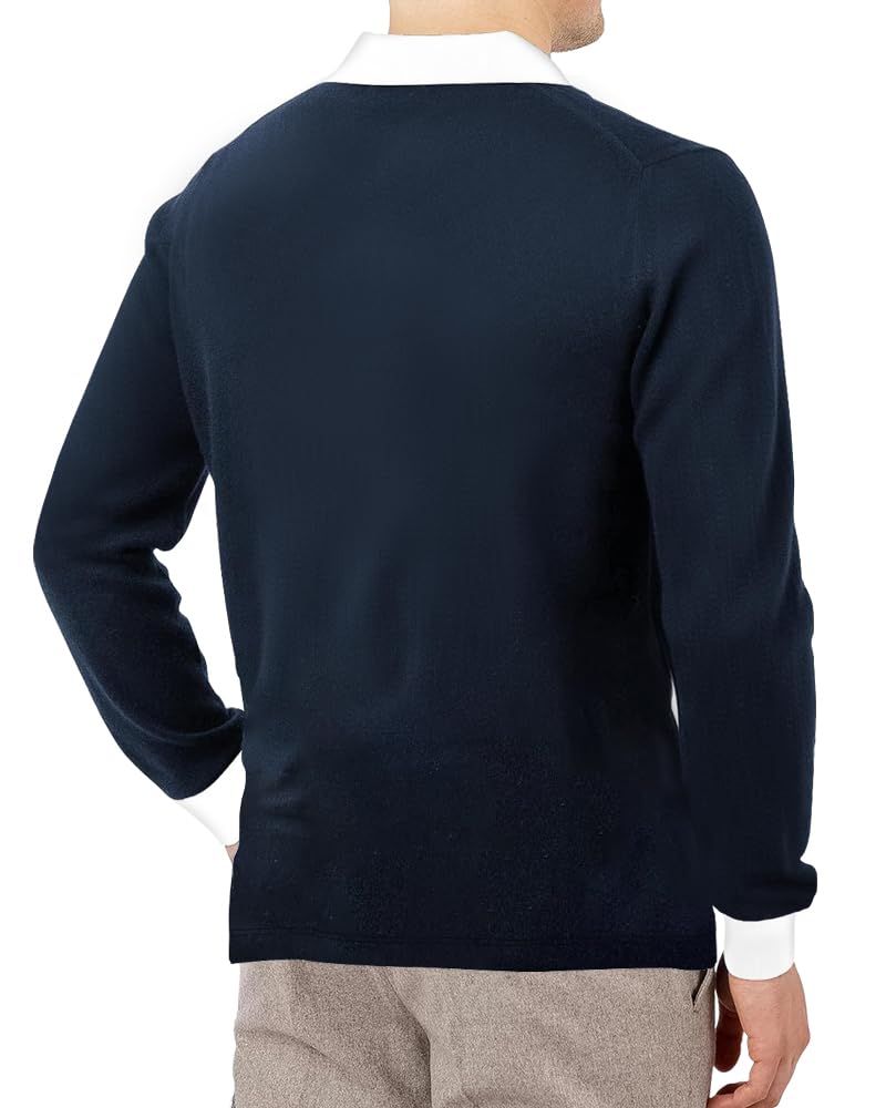 Noble Monk MenS Polo Neck Full Sleeves T-Shirt | Causal Tshirt For Men Navy Blue White