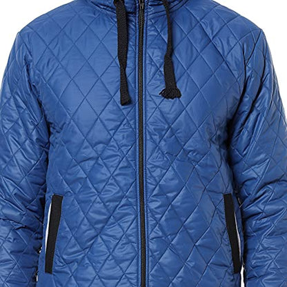Campus Sutra Mens Black Solid Quilted Puffer Regular Fit Bomber Jacket for Winter Wear | Hooded Collar | Full Sleeve | Zipper |