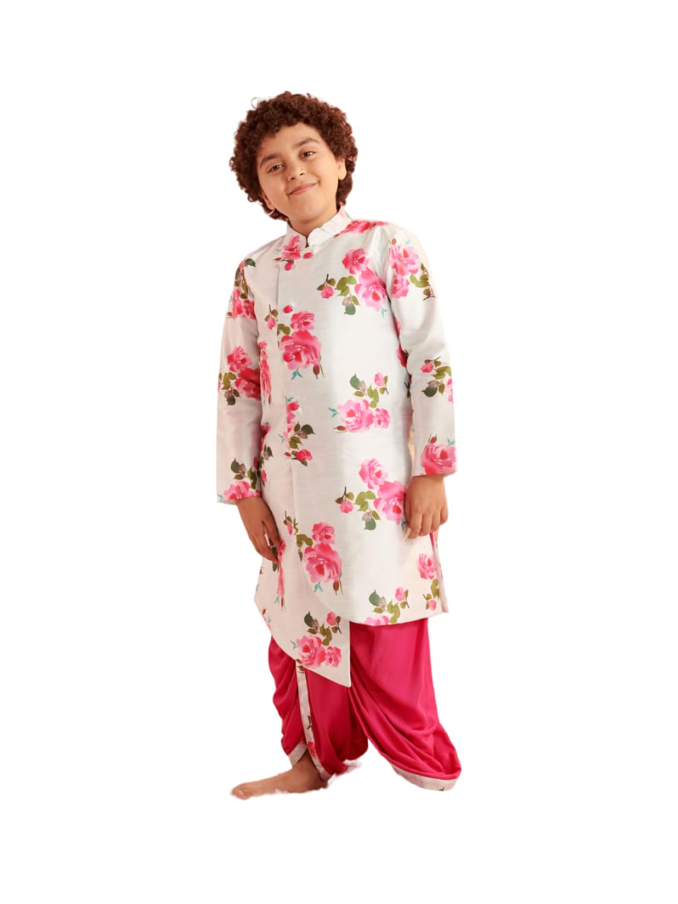 Pspeaches Boys Floral Printed Regular Kurta With Dhoti Pants (7-8Years)