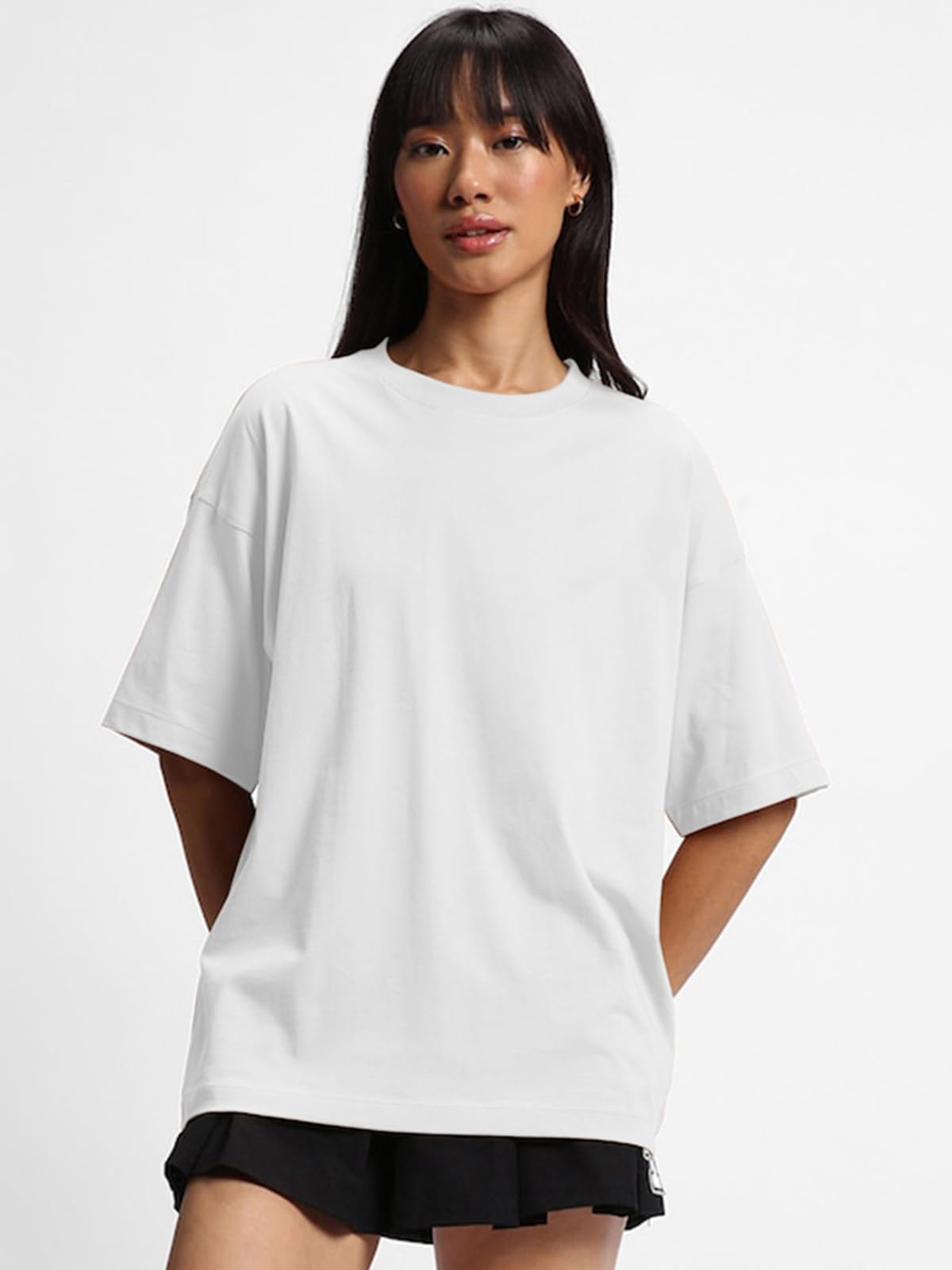 JUNEBERRY Pure Cotton Drop Shoulder Oversized Baggy Fit Half Sleeve Plain Solid Round Neck Multicolor T-Shirt for Women & Girls