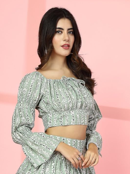 OOMPH! Full Sleeve Crop Top, Green, mt909