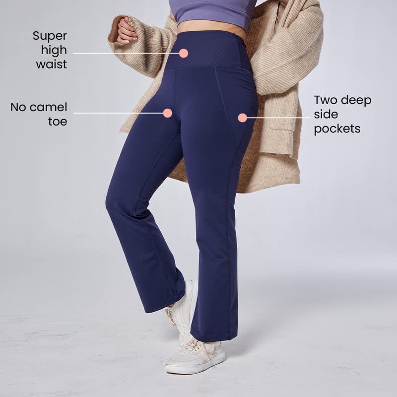 BlissClub Ultimate Flare Pants for Women Upto 54 ft | Ribbed Waistband, 4 Pockets | High Waist Trousers and Formal Pants for Of