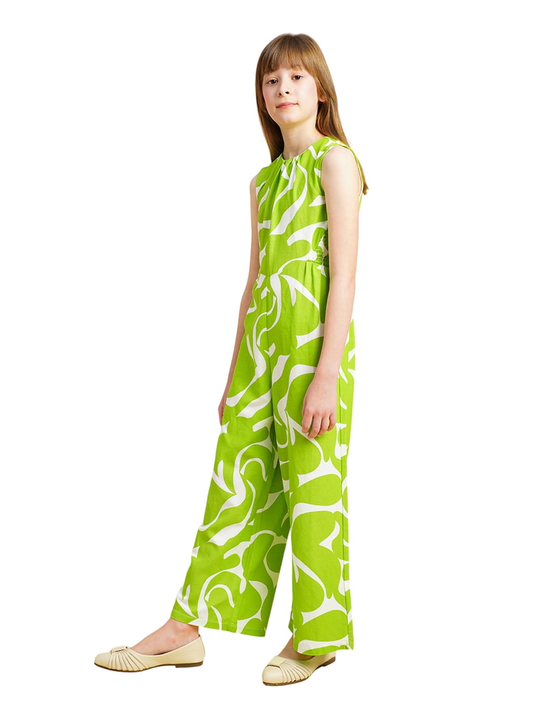Vero Moda Girl Abstract Print Green Regular Jumpsuit