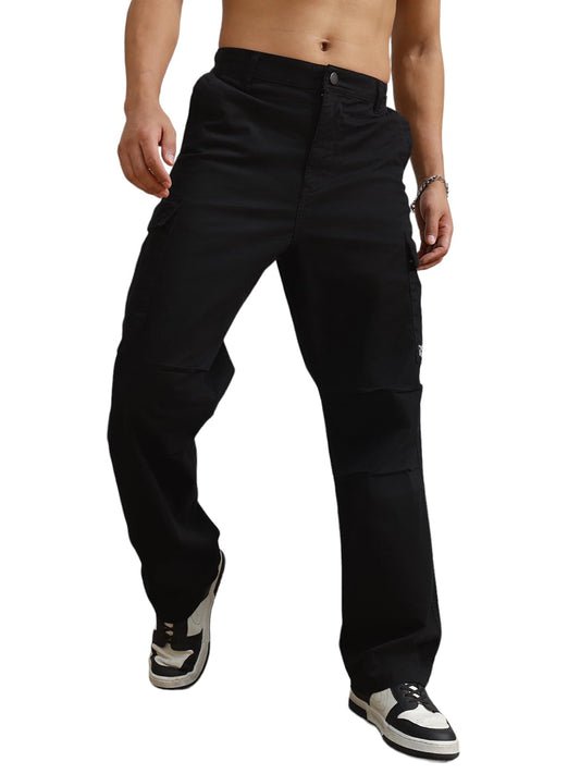 Hubberholme Men Black Casual Summer Cotton Loose Fit Solid Trousers_1