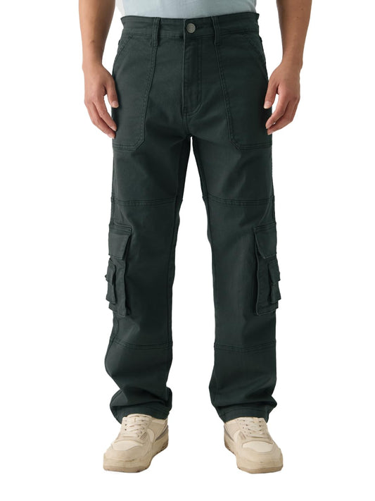 The Souled Store Solids: Greenlake Men and Boys Straight Fit Cotton Blend Cargo Jeans