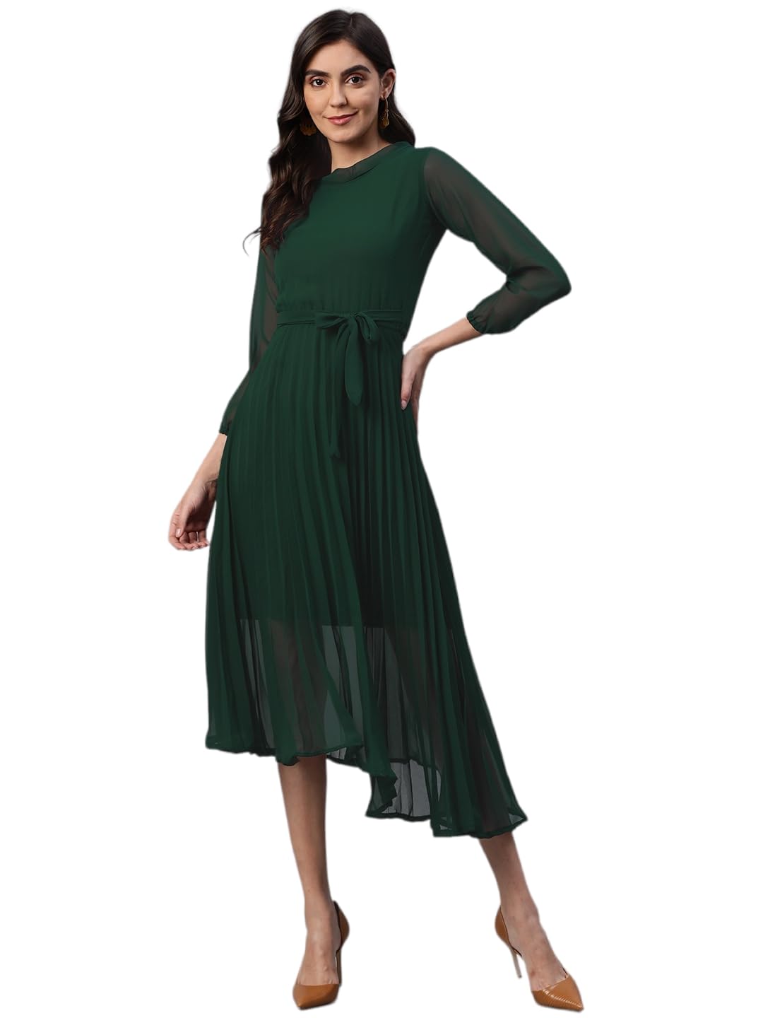Aarika Women's Georgette Fit and Flare Knee-Length Dress (NV-DR-W-997_Green
