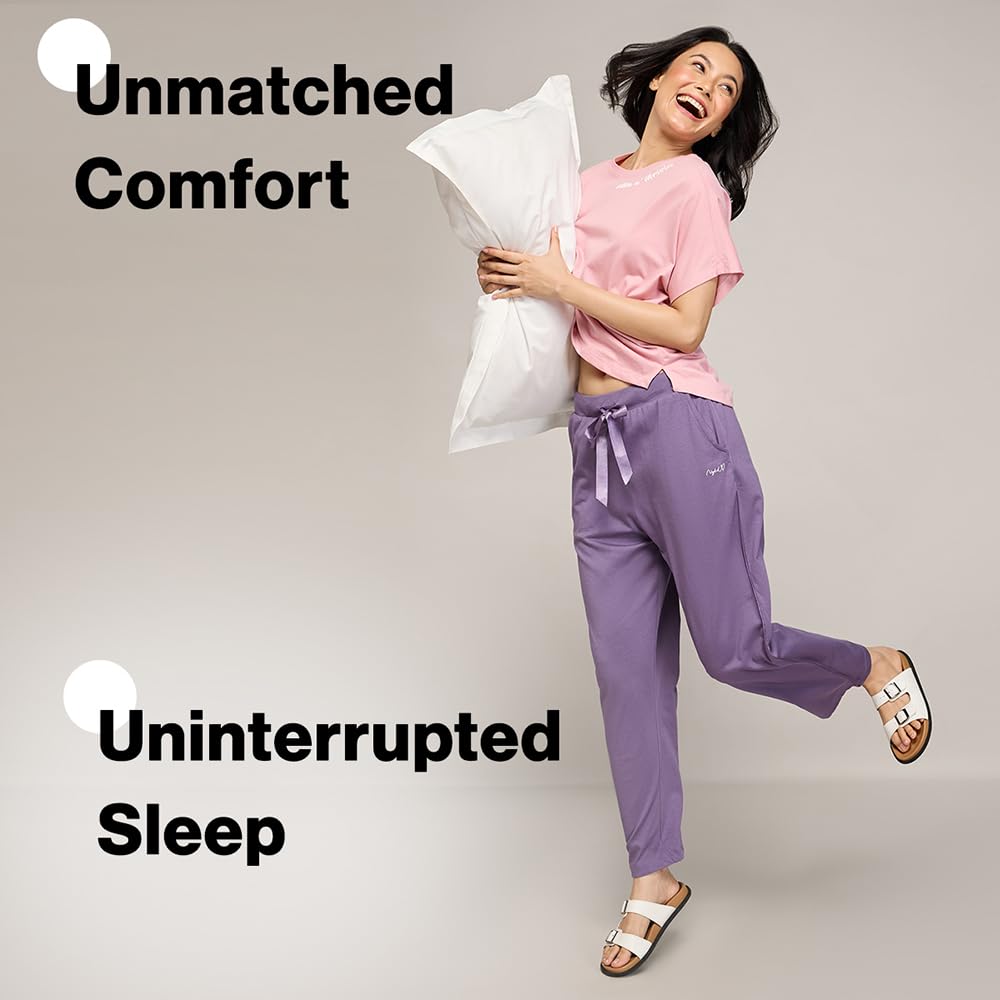 NYKD (NYS911 Soft Cotton Modal Pyjama Pants for Women | Relaxed Fit with Non Slip Elasticated Waistband, Adjustable Drawcord & 2