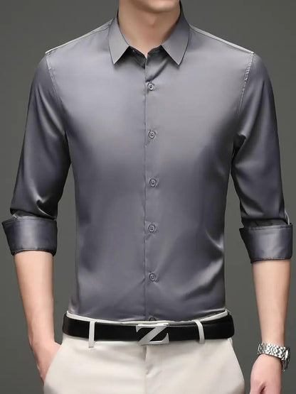 Indoprimo MenS Premium Solid Satin Casual Party Shirt Full Sleeve Darkgrey