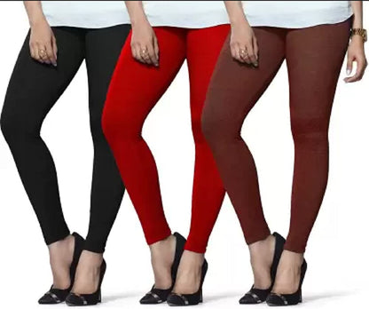 Lyra Women Solid Premium Cotton Ankle Length Leggings | Mid-Waist | Fashionwear Multicolour