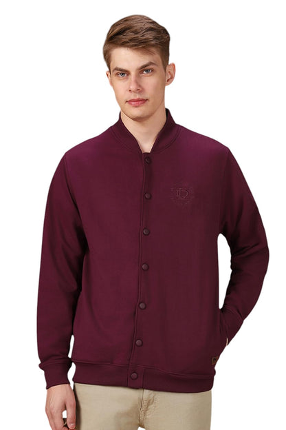Dennis Lingo Solid Polycotton Regular Fit Full Sleeves Front-Open Sweatshirt For Men Purple