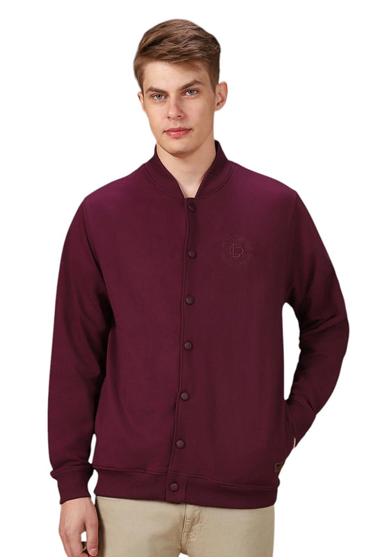 Dennis Lingo Solid Polycotton Regular Fit Full Sleeves Front-Open Sweatshirt For Men Purple