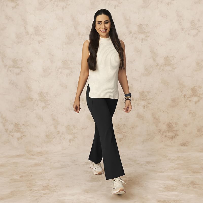 BlissClub Ultimate Flare Pants for Women Above 55 ft Tall | Ribbed Waistband, 4 Pockets | High Waist Trousers and Formal Pants