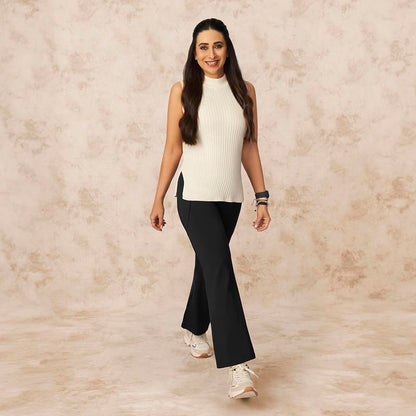BlissClub Ultimate Flare Pants for Women Above 55 ft Tall | Ribbed Waistband, 4 Pockets | High Waist Trousers and Formal Pants