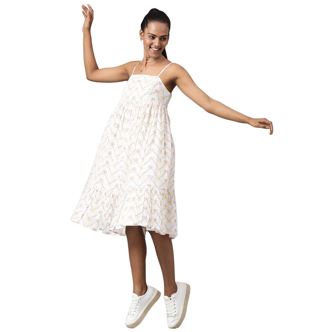 Fabindia Women Gathered Dress Cotton_M White