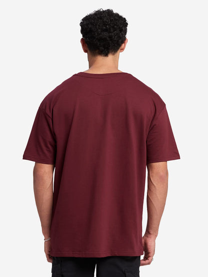 The Souled Store Men Burgundy Solid Oversized T Shirts for Men Baggy Off-Shoulder Loose Fit Relaxed Drop Shoulder Half Sleeve Ro