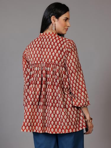 Libas WomenS Cotton Floral A-Line Kurti (29064 Rust