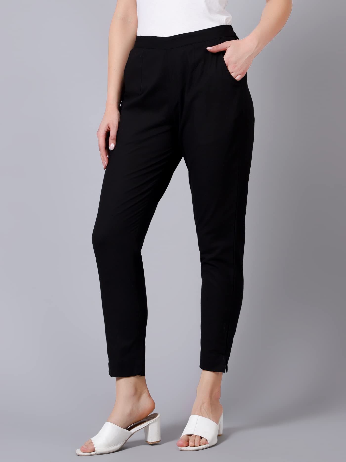 Idalia Black Solid Cotton Trouser For Women Formal Trousers With 2 Pocket Fusion Wear Trouser Pants For Ladies