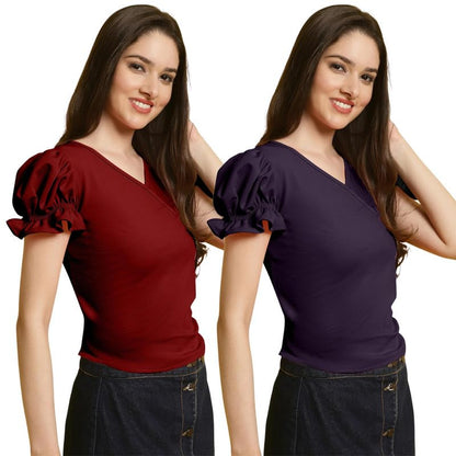 Tee Projekt Womens Solid Polyester T-Shirt for Women || Regular Wear || T-Shirt for Women ||Combo || Western T Shirts (Pack of 2